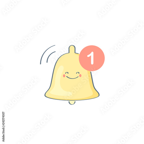 Cute social media notification icon, user interface sign of new message, smiley bells with alert
