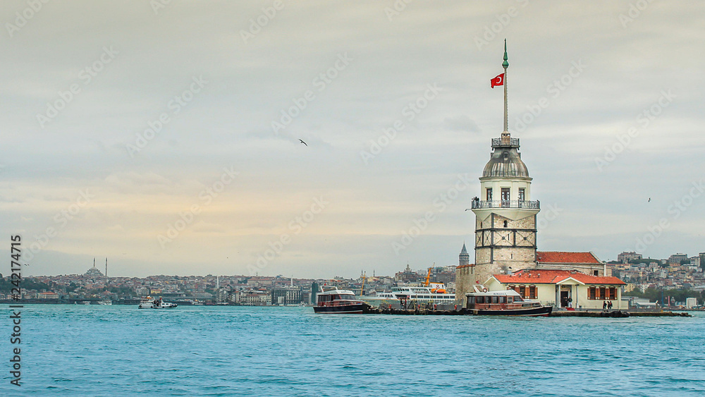 Maiden or Maidens Tower ( Kiz Kulesi) on Bosphorus in Istanbul. A View from Uskudar