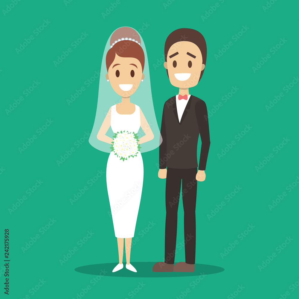 Couple wedding. Bride with bouquet and groom Couple wedding. Bride with bouquet and groom