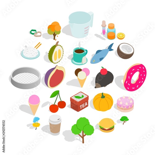 Dulcet dessert icons set. Isometric set of 25 dulcet dessert vector icons for web isolated on white background