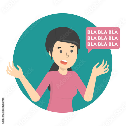 Woman talk to much with speech bubble