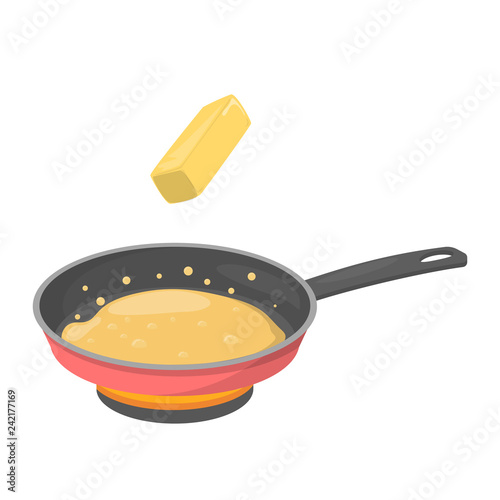 Butter in a frying pan. Cooking food