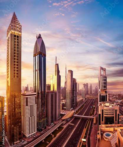 Dubai sunset panoramic view of Burj Khalifa