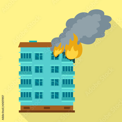 Burning city building icon. Flat illustration of burning city building vector icon for web design