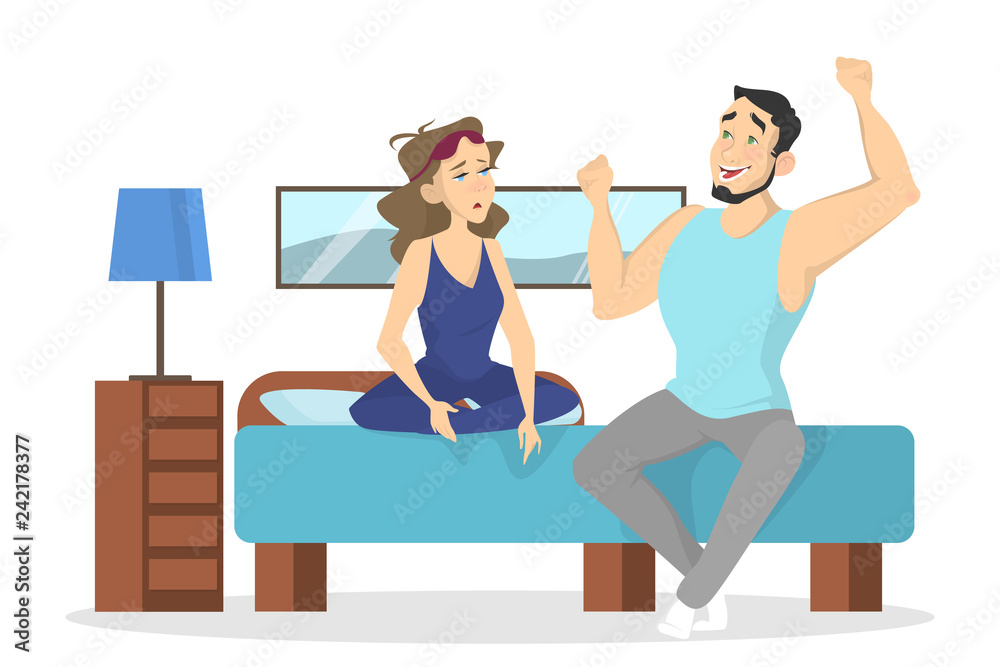 Naklejka premium Couple character waking up in the morning together.