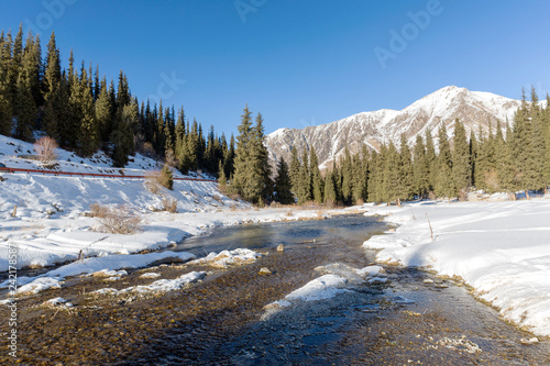 Mountain river's winter landscape
