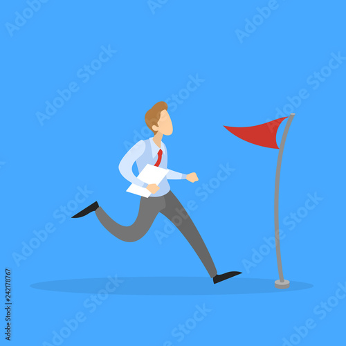 Businessman run to the business goal. Idea of success