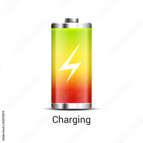 Battery charge energy power icon. Vector battery recharge design technology