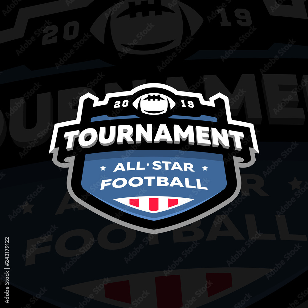 American football championship emblem logo on a dark background. Vector illustration.