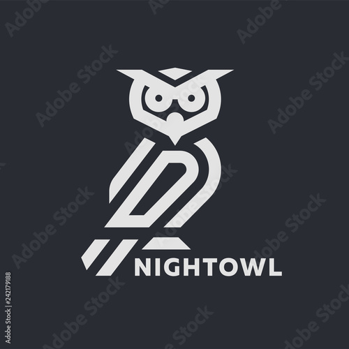 Linear owl logo or design template on a dark background.