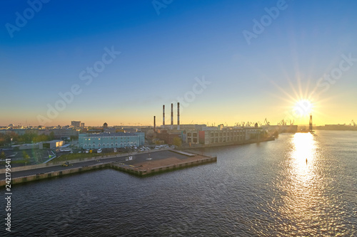View of the Neva River Delta in St. Petersburg in the rays of the morning sun © vizland