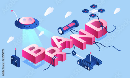 Smart device brand banner. Isometric illustration of smart device brand vector banner for web design