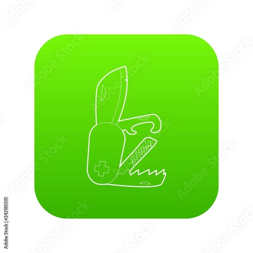 Penknife icon green vector isolated on white background