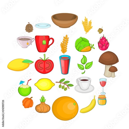 Asian breakfast icons set. Cartoon set of 25 asian breakfast vector icons for web isolated on white background