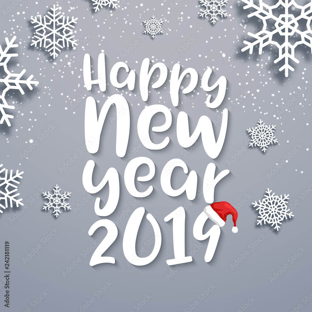 Happy New Year 2019 lettering vector background. Greeting card design christmas template decoration