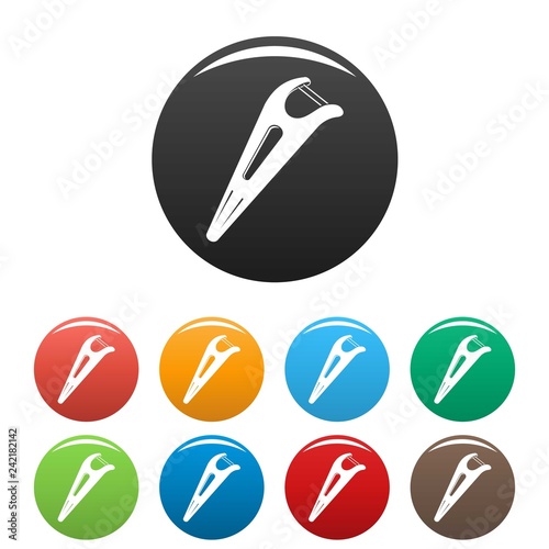 Dental floss tool icons set 9 color vector isolated on white for any design