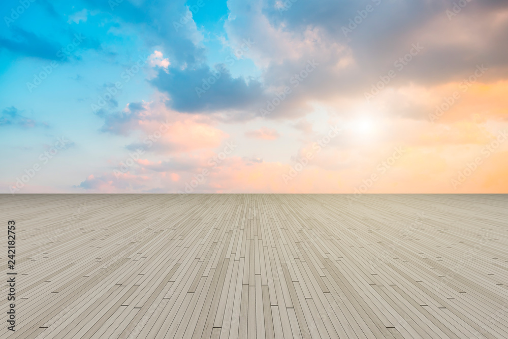 Empty Plaza Bricks and Sky Cloud Landscape..