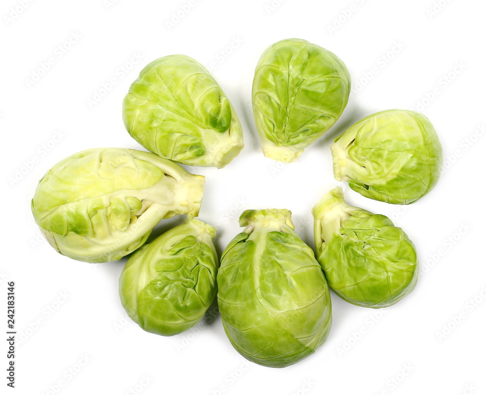 Brussels sprouts isolated on white background, top view Brussels sprouts isolated on white background, top view