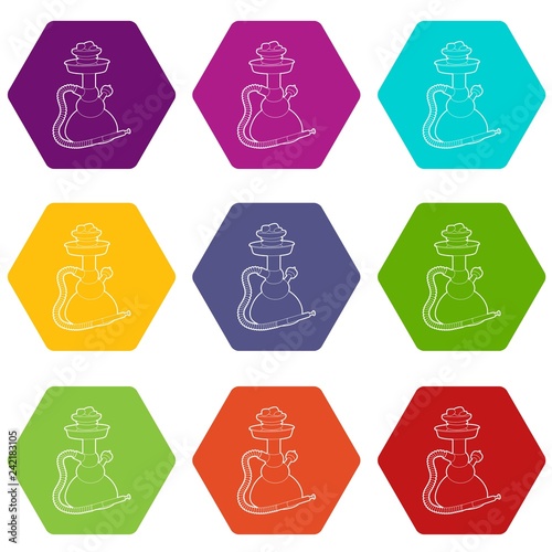 Hookah icons 9 set coloful isolated on white for web