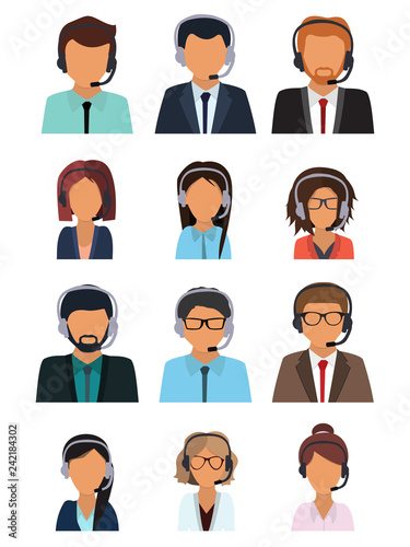 Male and female faces avatars. Businessman and businesswoman avatar icons. Team icons collection. Flat vector icons set.  Vector illustration