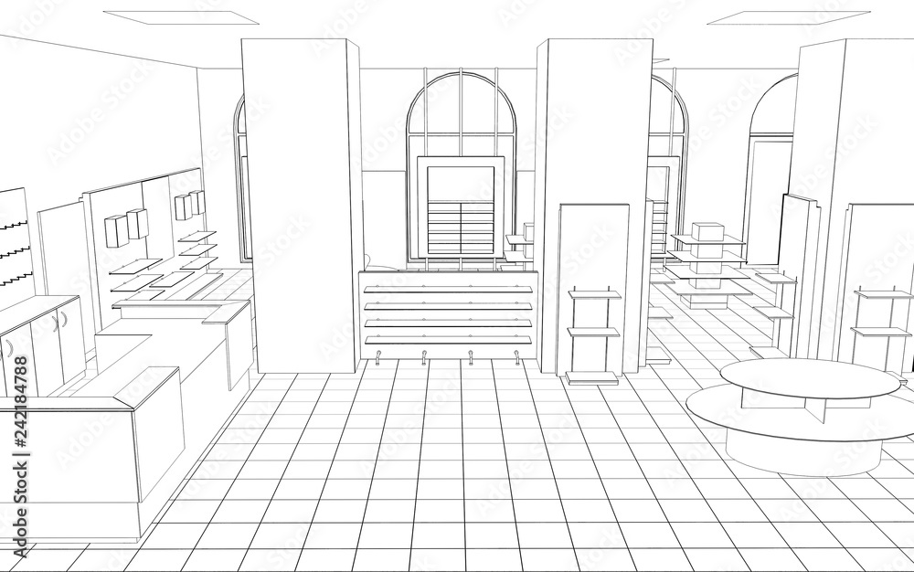 shop, mall, shopping mall, contour visualization, 3D illustration, sketch, outline shop, mall, shopping mall, contour visualization, 3D illustration, sketch, outline