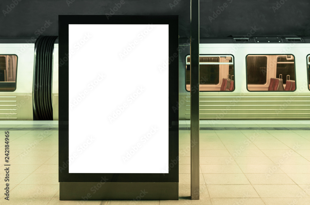 illuminated digital billboard in underground train station mockup illuminated digital billboard in underground train station mockup