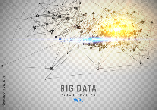 Abstract 3D big data visualization. Tangled graphics data streams. Infographics threads data. Futuristic Social network. Technological vector background. Representation of a business intelligence