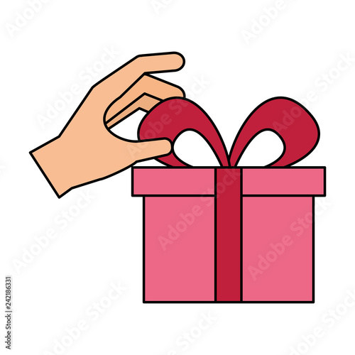 hand with gift box bow decoration