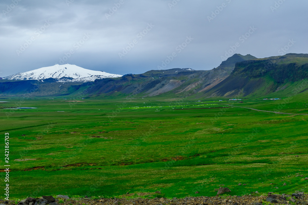 Landscape and the Snaefellsjokull volcano Landscape and the Snaefellsjokull volcano