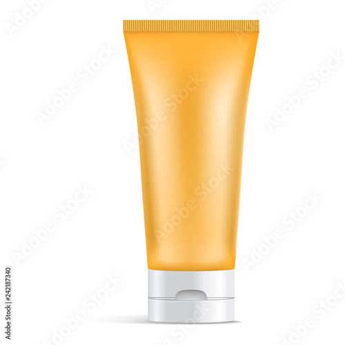 Sunscreen tube icon. Realistic illustration of sunscreen tube vector icon for web design