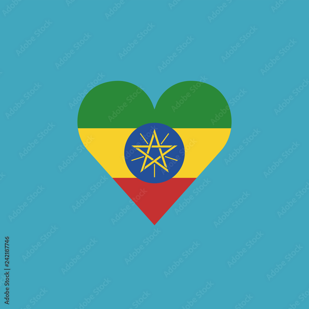 Ethiopia flag icon in a heart shape in flat design. Independence