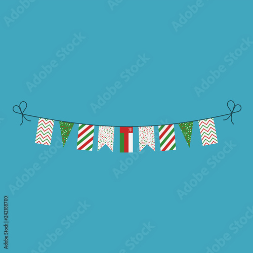Decorations bunting flags for Oman national day holiday in flat design. Independence day or National day holiday concept.