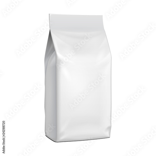 Blank Stand Up Pouch Snack Sachet Bag. Mock Up, Template. Illustration Isolated On White Background. Ready For Your Design. Product Packaging. Vector EPS10