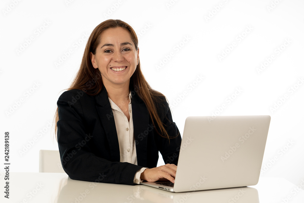 Happy successful young woman working on laptop Happy successful young woman working on laptop