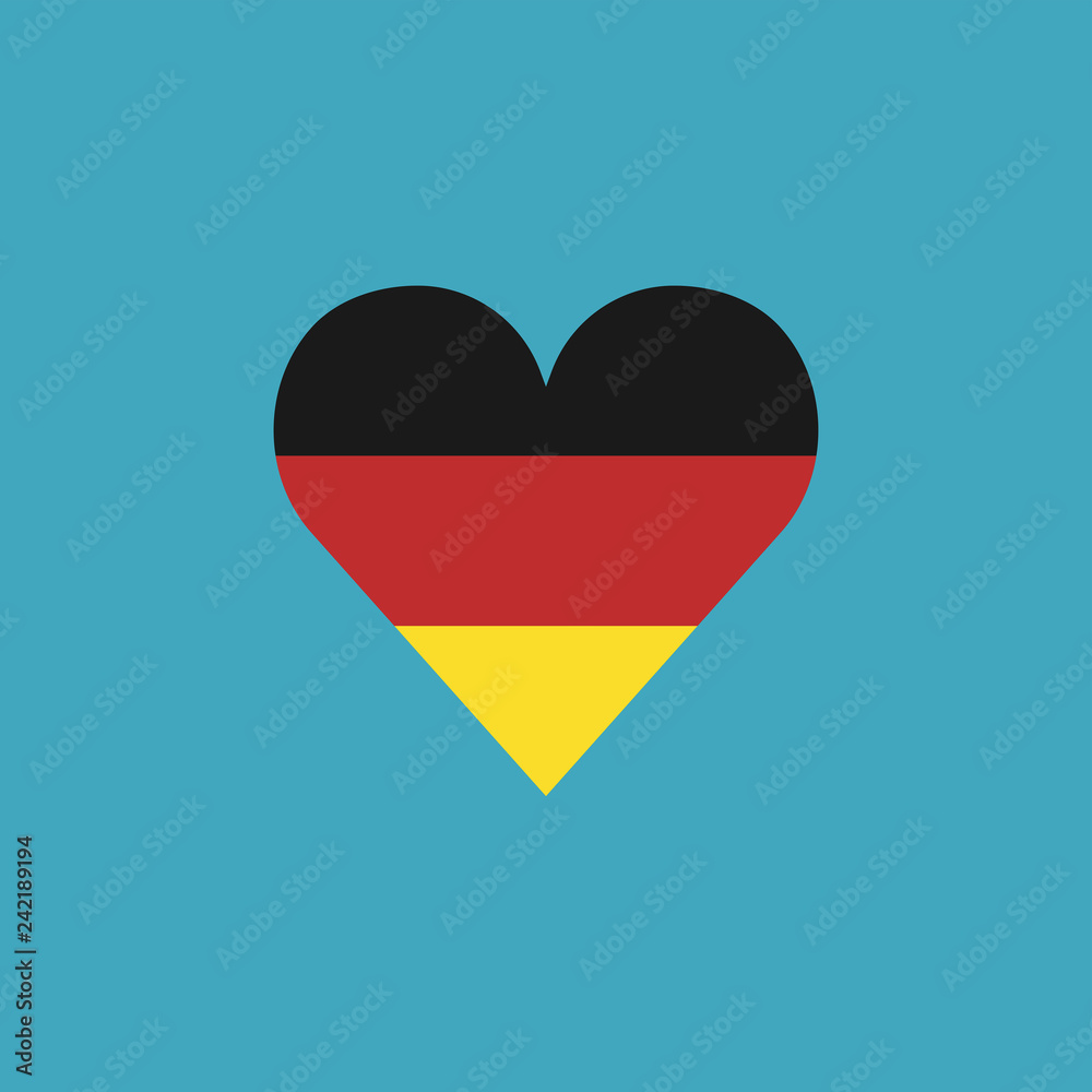 Germany flag icon in a heart shape in flat design. Independence day or National day holiday concept.