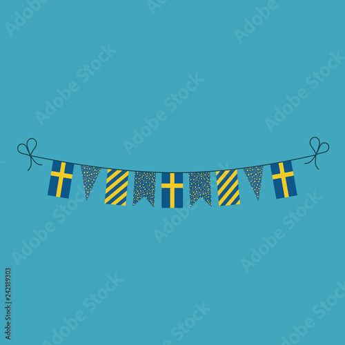 Decorations bunting flags for Sweden national day holiday in flat design. Independence day or National day holiday concept.