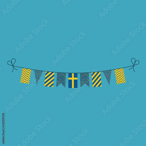 Decorations bunting flags for Sweden national day holiday in flat design. Independence day or National day holiday concept.