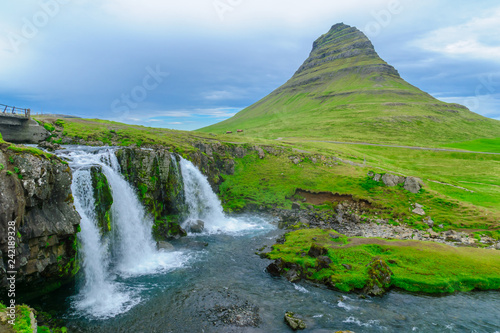 Kirkjufell mountain   and the Kirkjufellsfoss waterfalls