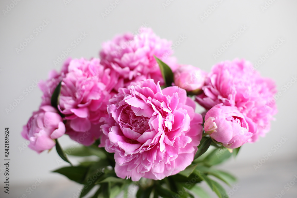 Flowers composition. Pink peony flowers on wooden background. Mothers day. Flat lay, top view. Flowers composition. Pink peony flowers on wooden background. Mothers day. Flat lay, top view.