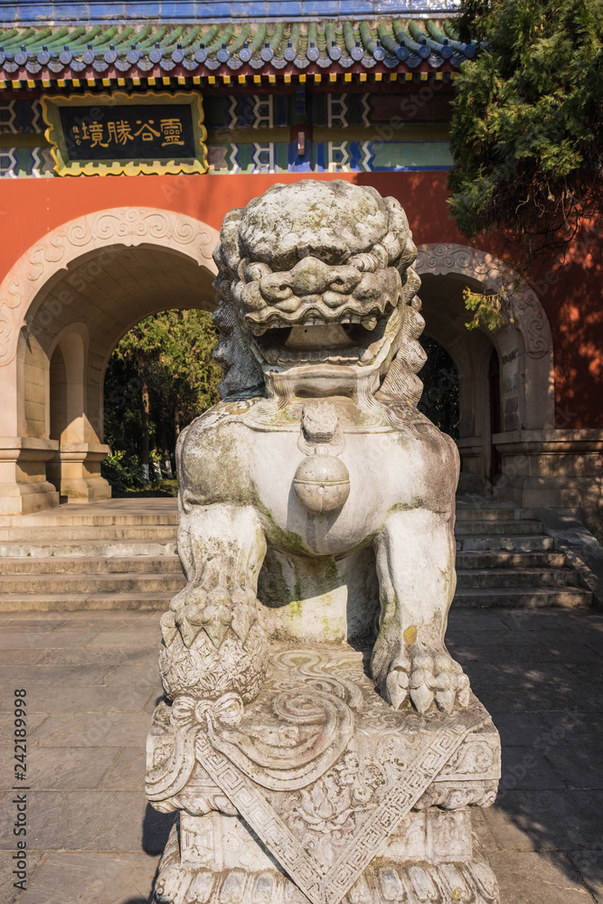 Stone dragon statue protecting a garden