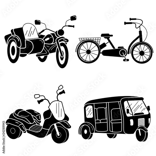 Tricycle icon set. Simple set of tricycle vector icons for web design on white background