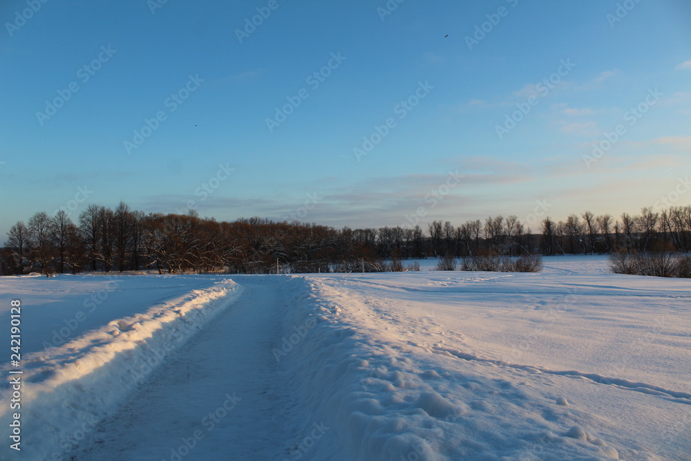 winter landscape with river and trees winter landscape with river and trees