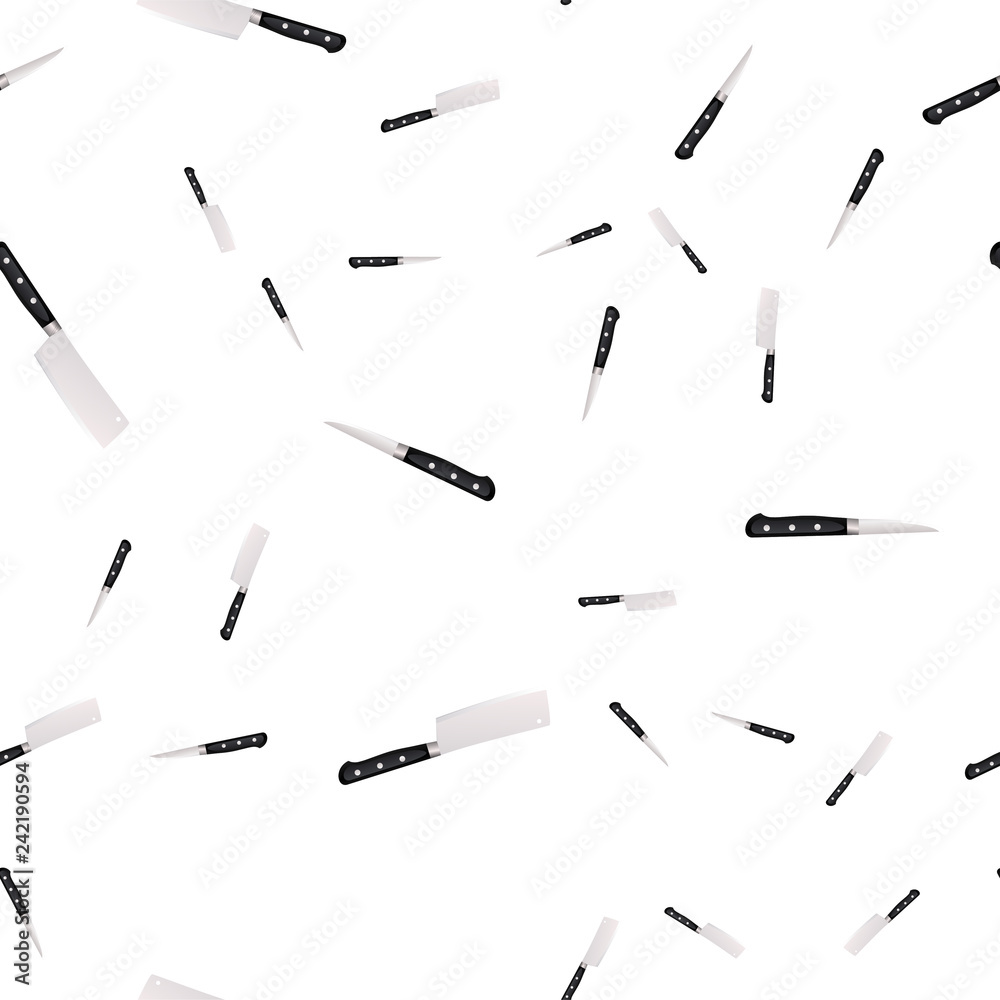 Seamless pattern of kitchen knives on a white background. Seamless pattern of kitchen knives on a white background.