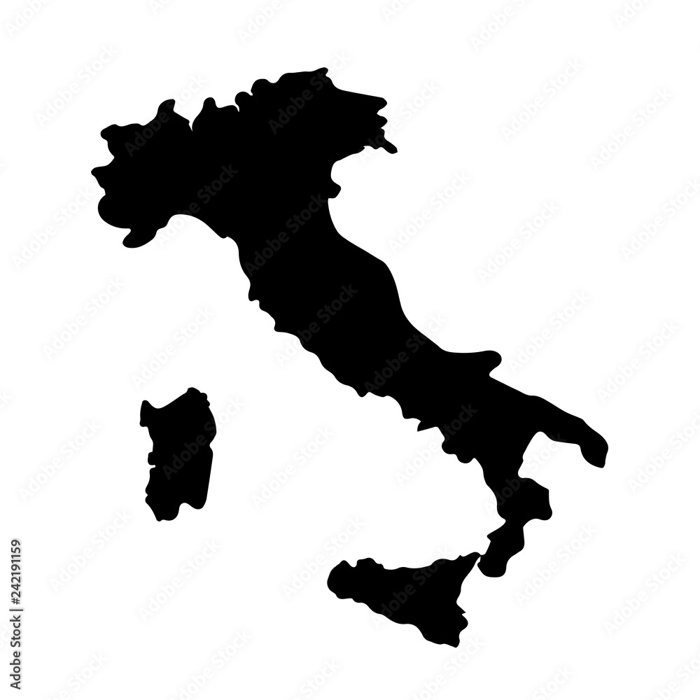 Naklejka Czarna mapa Włoch izolowanych na białym tle. Stan w Europie. Ilustracja na białym tle wektor Bardzo szczegółowa mapa z granicami