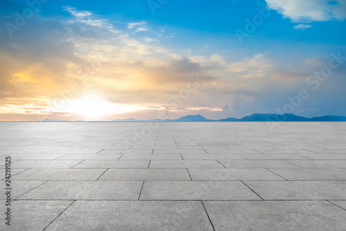 Empty Plaza Bricks and Sky Cloud Landscape..