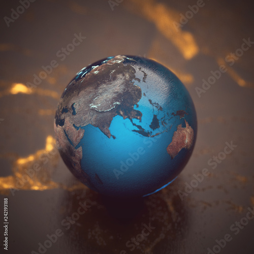 Fototapeta Naklejka Na Ścianę i Meble -  3d illustration. Fantasy relistic model of Earth sphere on the table.
