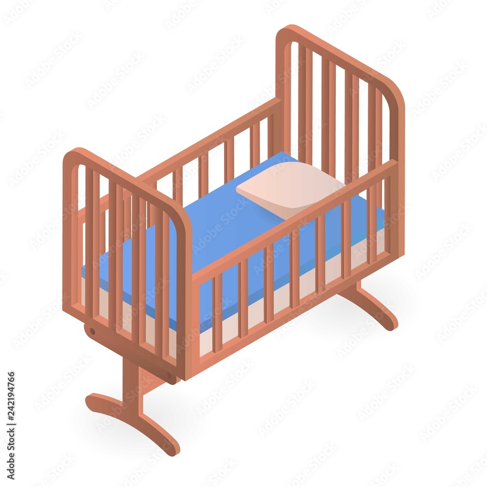 Baby crib icon. Isometric of baby crib vector icon for web design isolated on white background Baby crib icon. Isometric of baby crib vector icon for web design isolated on white background