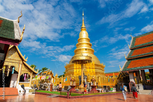 Wat phra that hariphunchai worrawiharn pagoda temple at lumphun province northern of thailand .