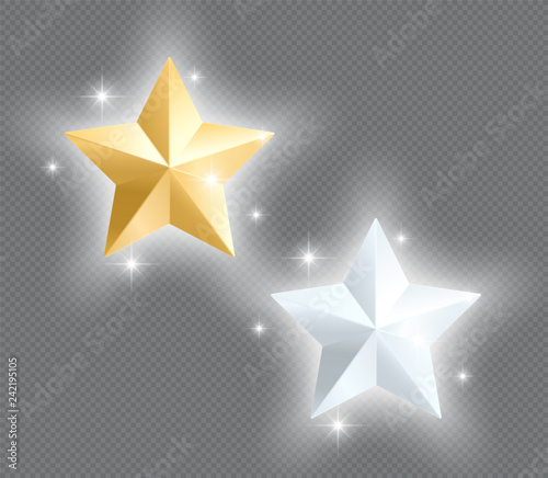 3d Metal Stars Gold Silver Glowing Vector Elements