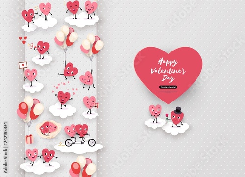 Happy Valentines Day festive design, Love, 3d paper cut loving hearts, vector